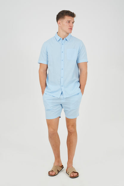 Brave Soul Light Blue Short Sleeve Button-Up Shirt with Chest Pocket - Light Blue Image 3