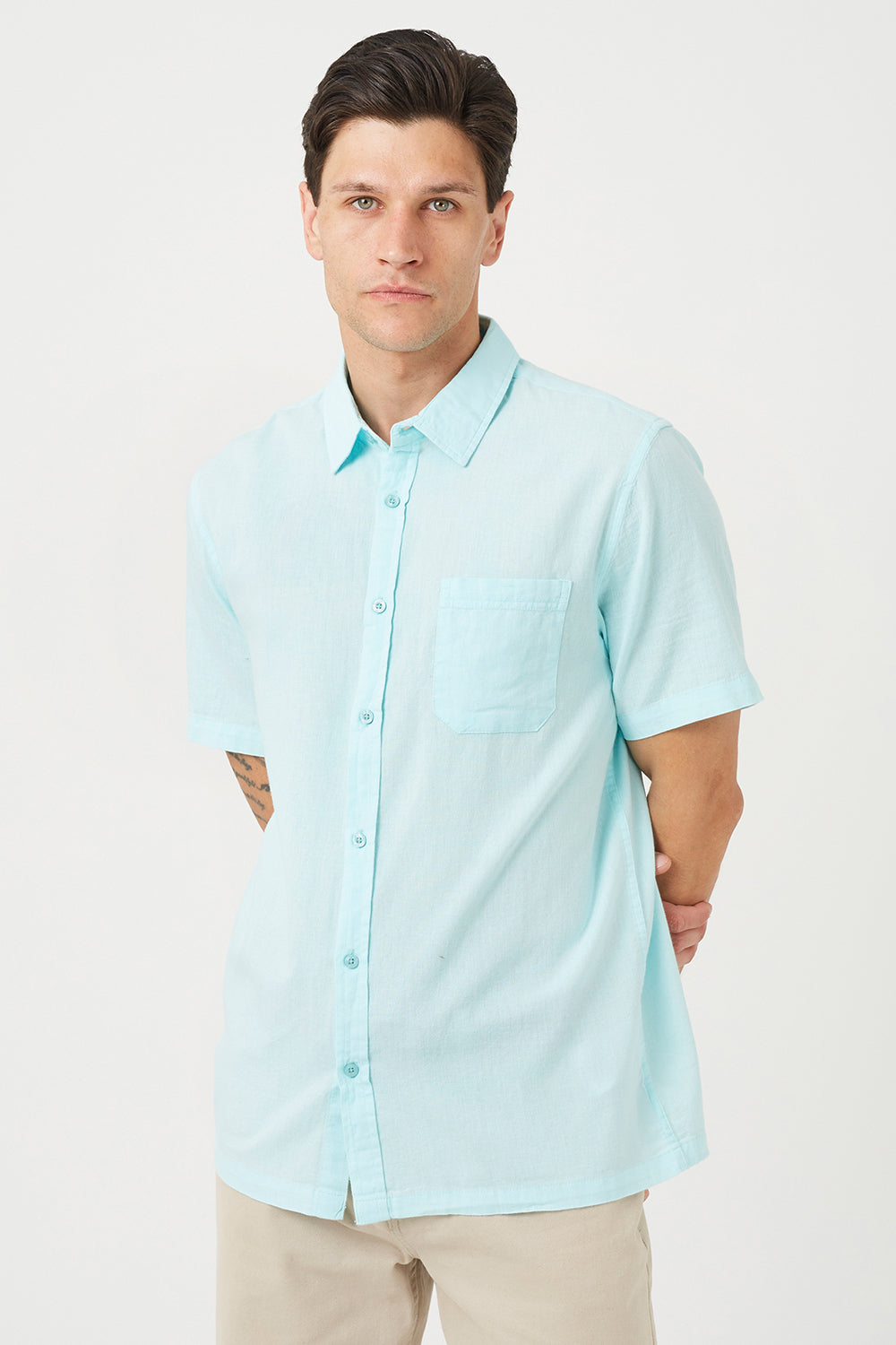 Brave Soul Mint Short Sleeve Button-Up Shirt with Chest Pocket - Mint Image 1