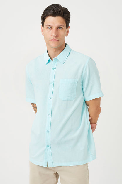 Brave Soul Mint Short Sleeve Button-Up Shirt with Chest Pocket - Mint Image 1