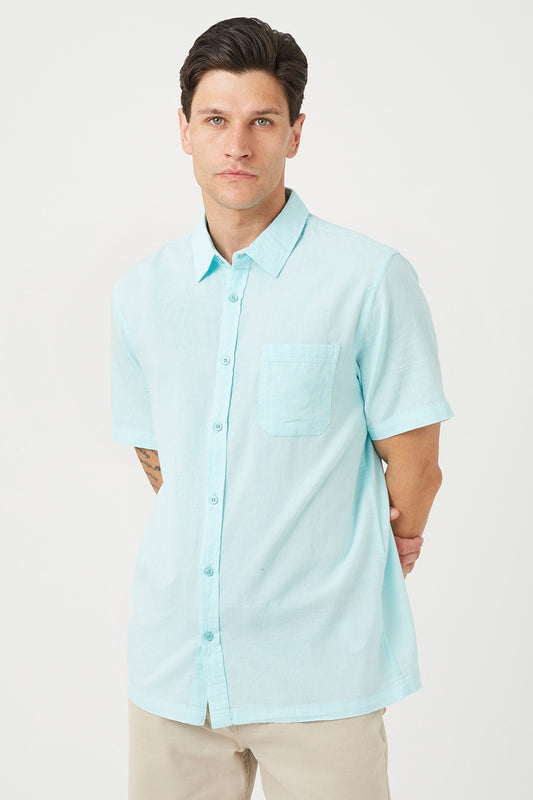 Brave Soul Mint Short Sleeve Button-Up Shirt with Chest Pocket - Mint Image 1