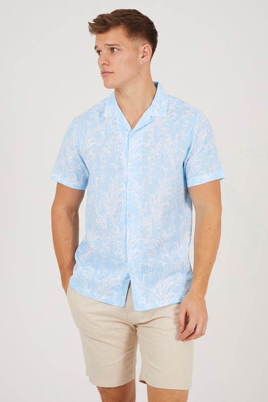 Brave Soul Light Blue Printed Revere Collar Shirt - Light Blue Image 1