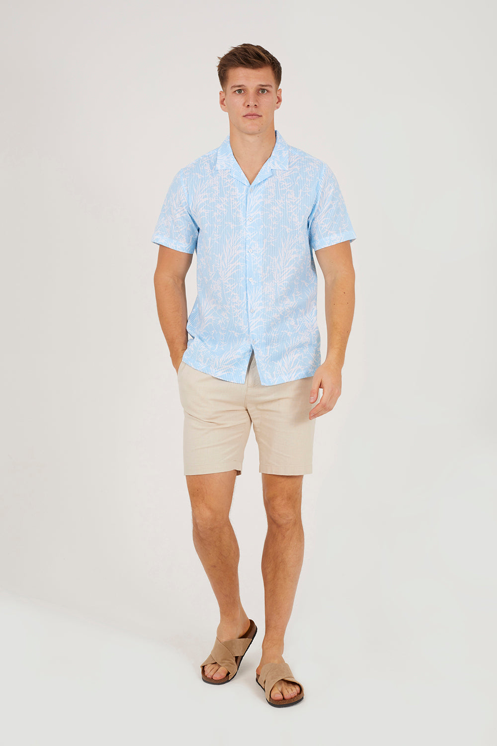Brave Soul Light Blue Printed Revere Collar Shirt - Light Blue Image 3