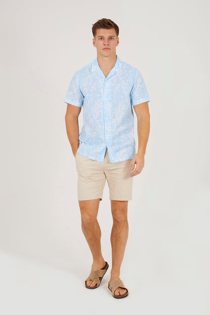 Brave Soul Light Blue Printed Revere Collar Shirt - Light Blue Image 3