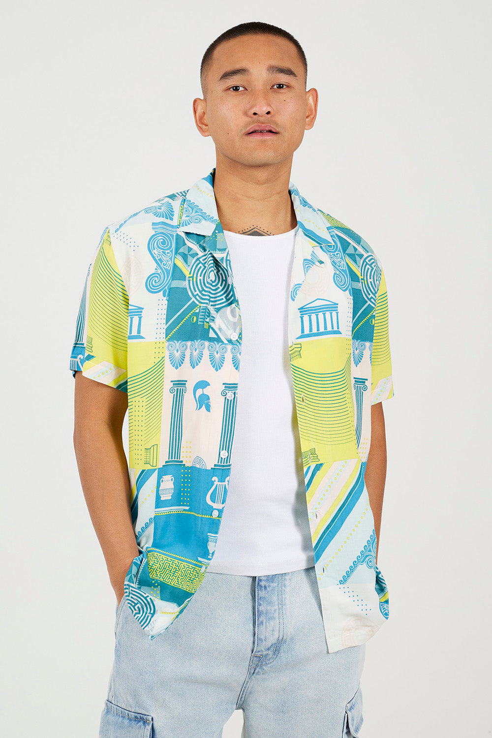Brave Soul White Revere Collar Graphic Print Shirt - White Image 1