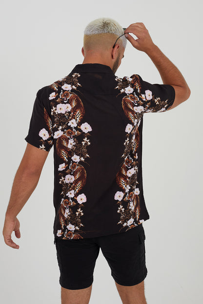 Brave Soul Black Revere Collar Print Shirt - Black Image 2