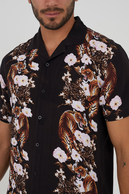 Brave Soul Black Revere Collar Print Shirt - Black Image 3