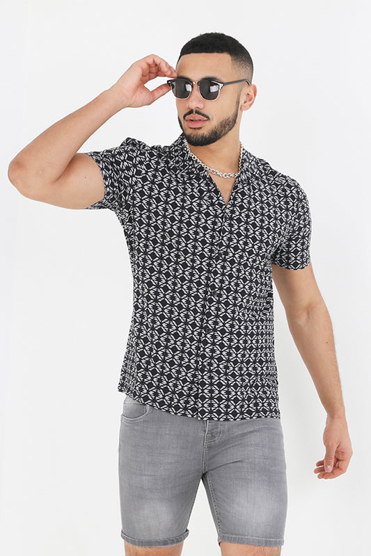 Brave Soul Black Short Sleeve Geometric Print Shirt - Black Image 1