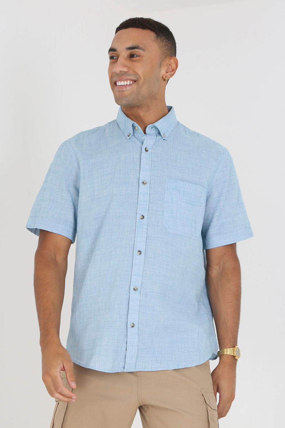 Brave Soul Light Blue Short Sleeve Cotton Shirt - Light Blue Image 1