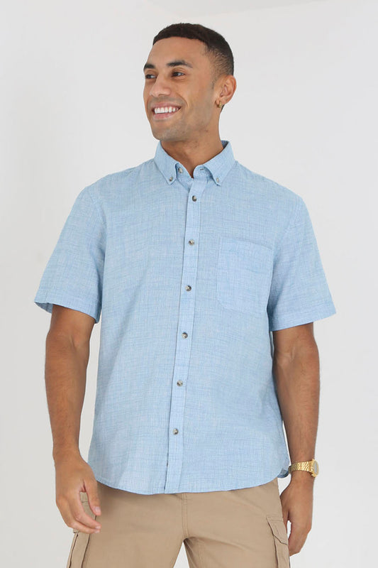 Brave Soul Light Blue Short Sleeve Cotton Shirt - Light Blue Image 1