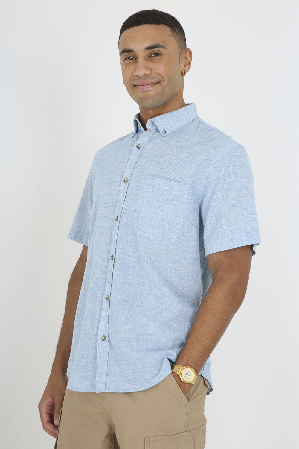 Brave Soul Light Blue Short Sleeve Cotton Shirt - Light Blue Image 3