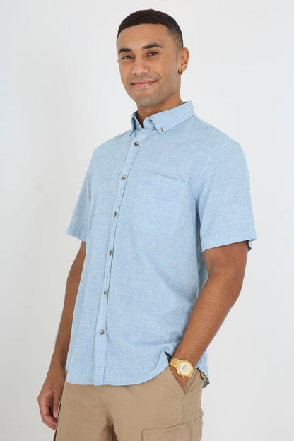 Brave Soul Light Blue Short Sleeve Cotton Shirt - Light Blue Image 3