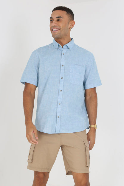 Brave Soul Light Blue Short Sleeve Cotton Shirt - Light Blue Image 4