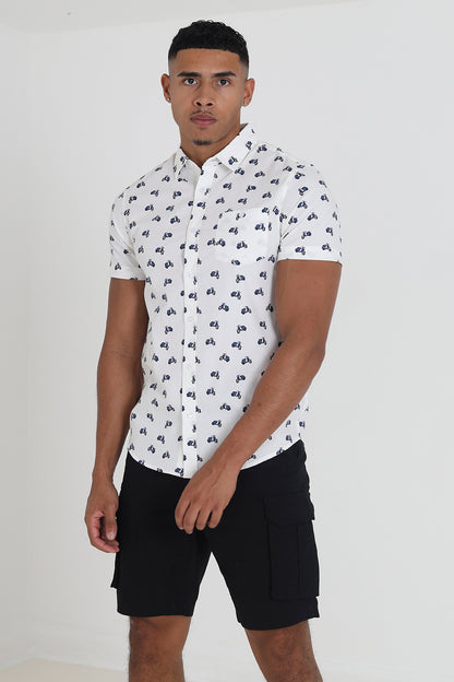 Brave Soul Ecru Cotton Short Sleeve Print Shirt - Ecru Image 3