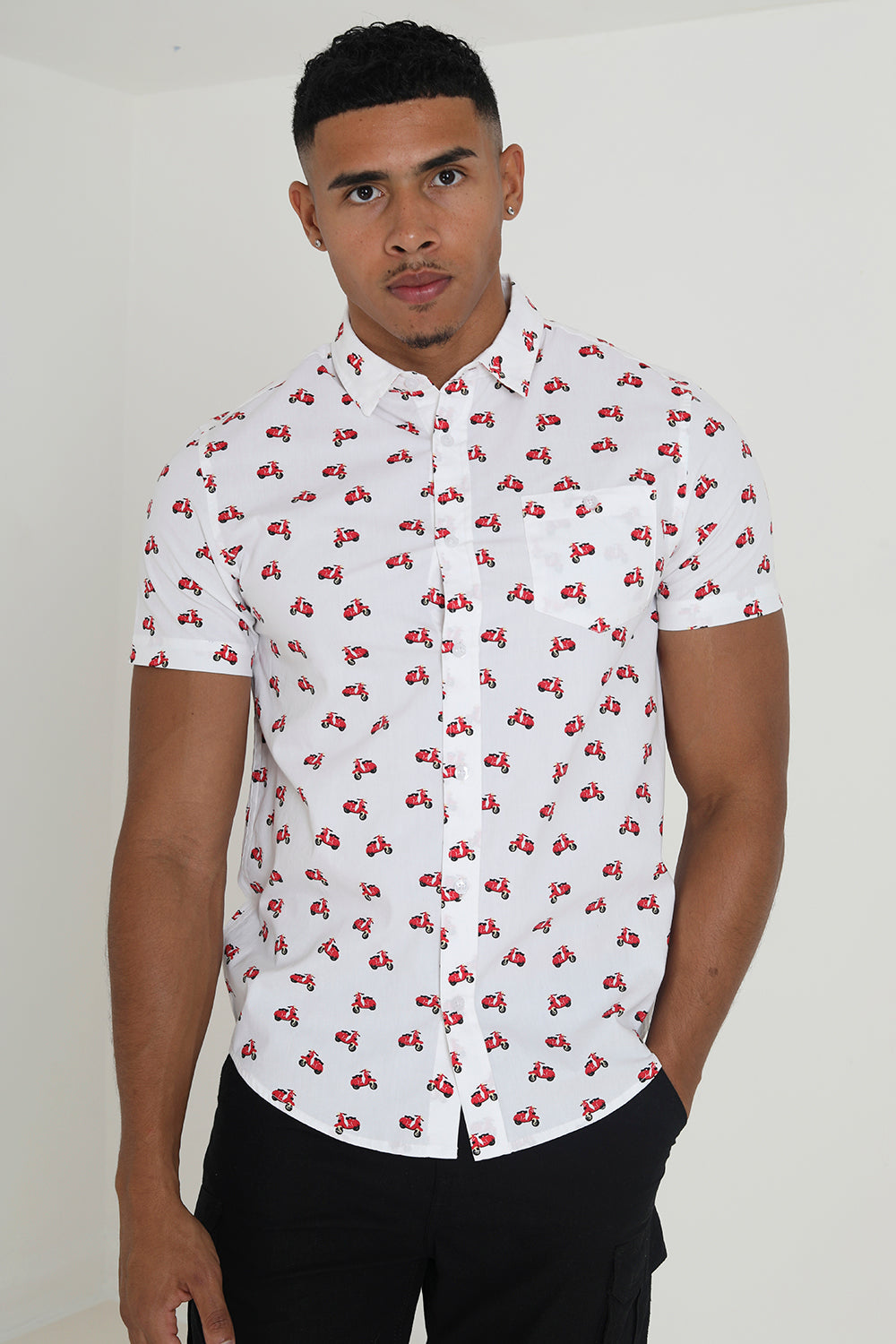 Brave Soul Promo White Cotton Short Sleeve Print Shirt - White Image 1