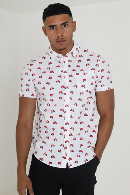 Brave Soul Promo White Cotton Short Sleeve Print Shirt - White Image 1
