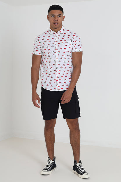 Brave Soul Promo White Cotton Short Sleeve Print Shirt - White Image 3