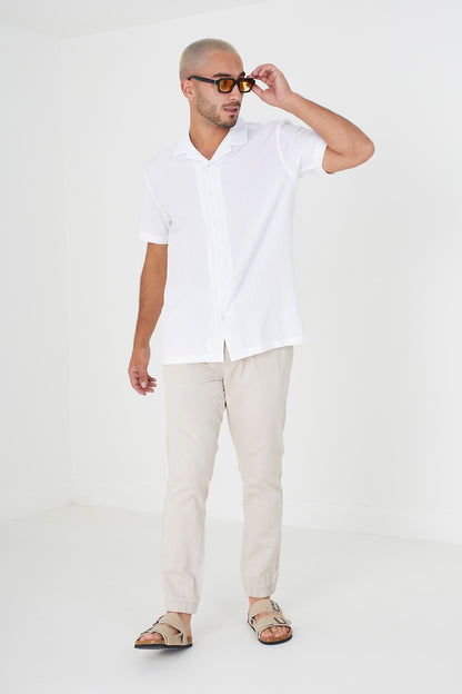 Brave Soul White Short Sleeve Fine Stripe Revere Collar Shirt - White Image 3