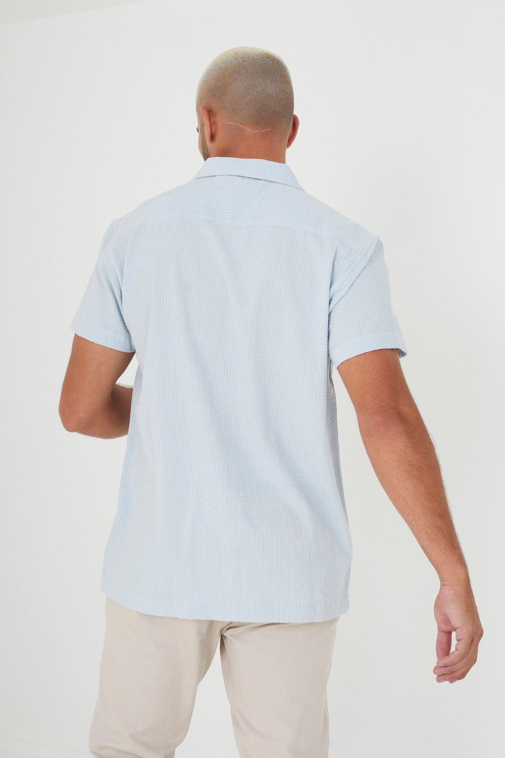 Brave Soul Pale Blue Short Sleeve Fine Stripe Revere Collar Shirt - Pale Blue Image 2
