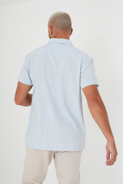 Brave Soul Pale Blue Short Sleeve Fine Stripe Revere Collar Shirt - Pale Blue Image 2