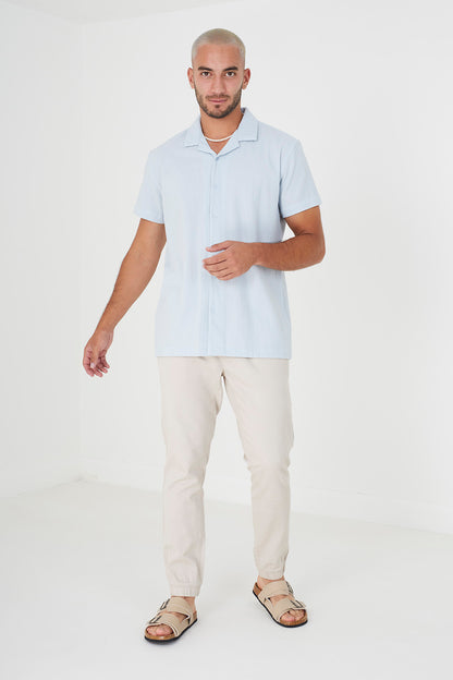 Brave Soul Pale Blue Short Sleeve Fine Stripe Revere Collar Shirt - Pale Blue Image 3