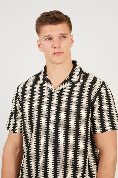 Brave Soul Black Striped Revere Collar Shirt - Black Image 4