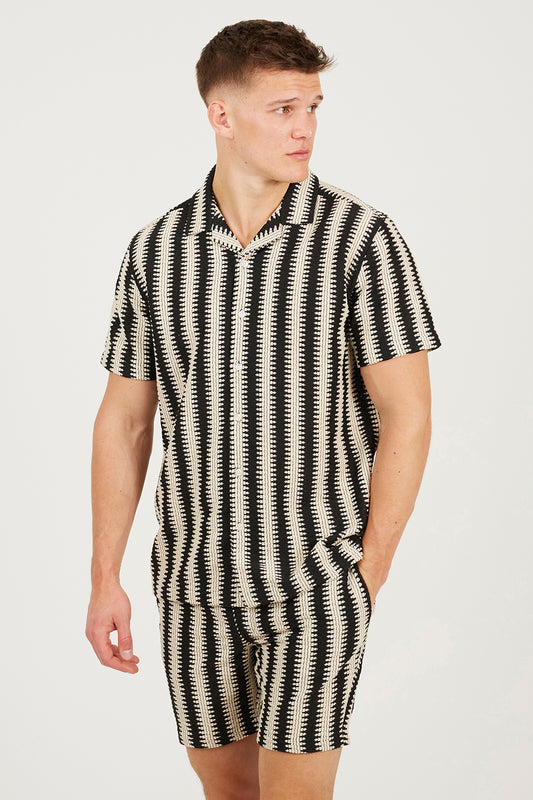 Brave Soul Black Striped Revere Collar Shirt - Black Image 1