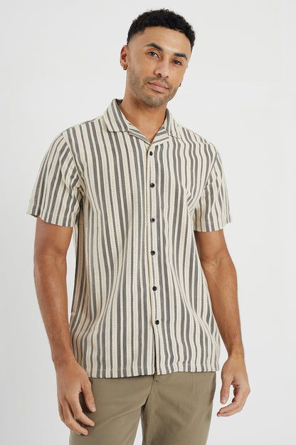 Brave Soul Ecru Striped Woven Shirt - Ecru Image 1