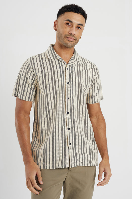 Brave Soul Ecru Striped Woven Shirt - Ecru Image 1