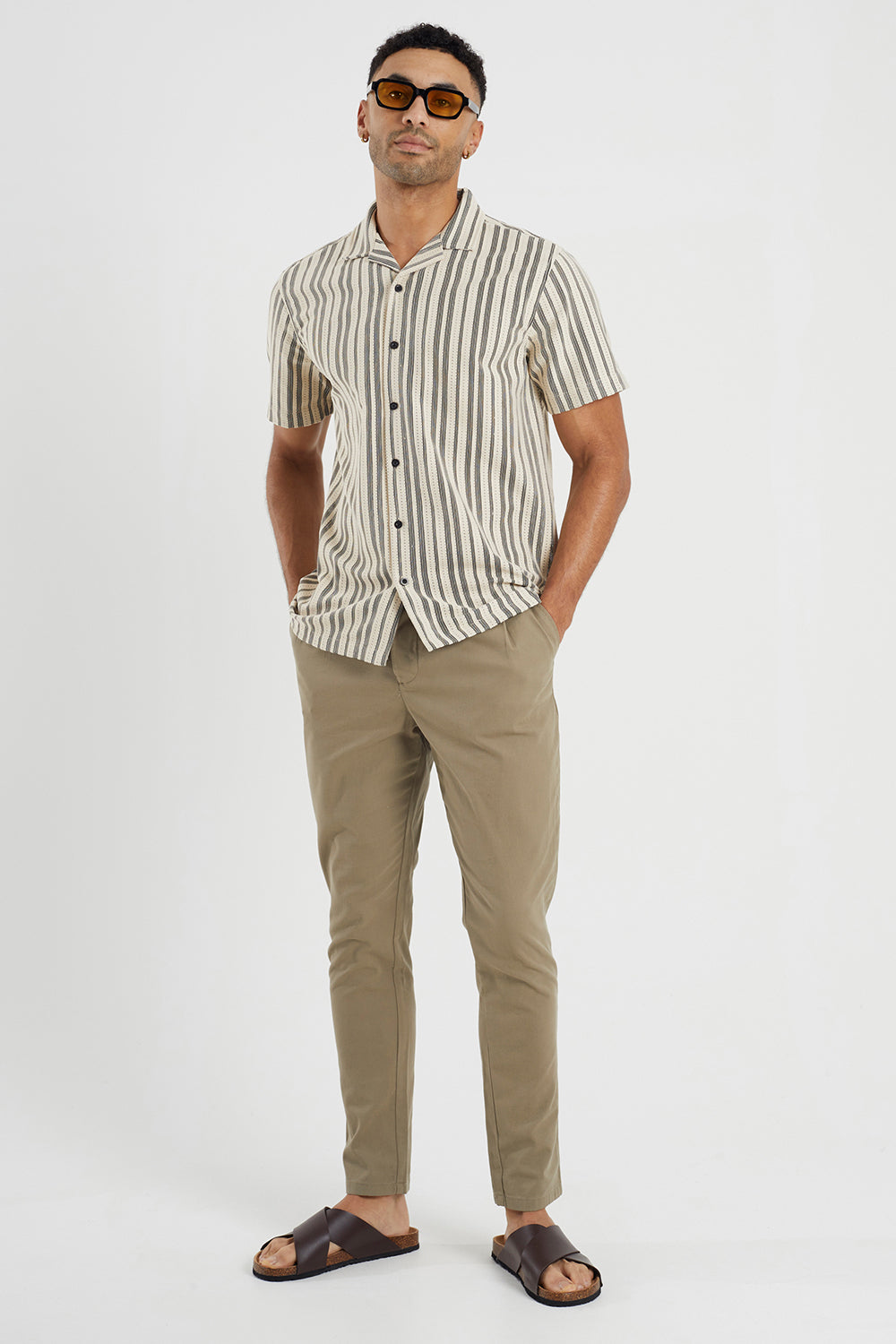 Brave Soul Ecru Striped Woven Shirt - Ecru Image 3