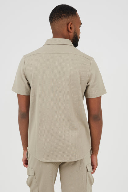 Brave Soul Light Sand Textured Short Sleeve Shirt - Light Sand Image 2