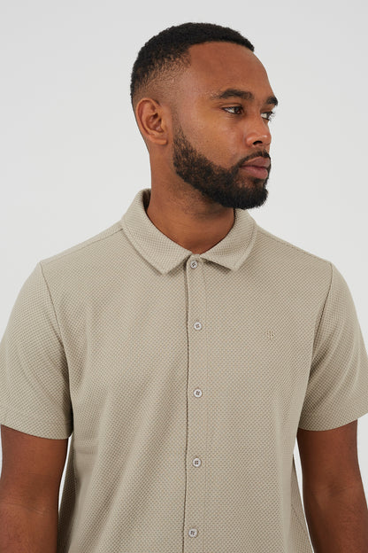 Brave Soul Light Sand Textured Short Sleeve Shirt - Light Sand Image 4