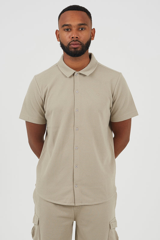 Brave Soul Light Sand Textured Short Sleeve Shirt - Light Sand Image 1
