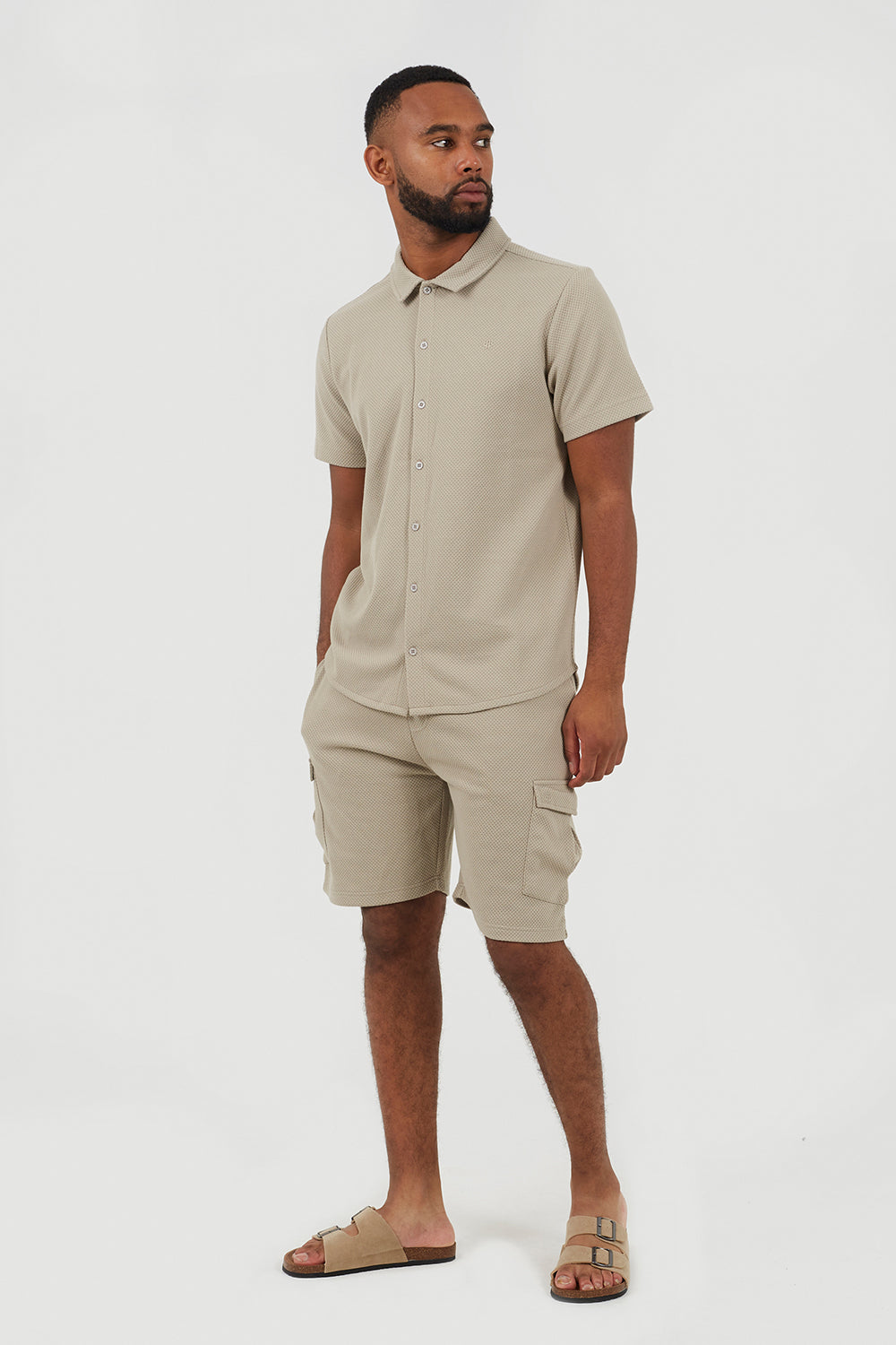 Brave Soul Light Sand Textured Short Sleeve Shirt - Light Sand Image 3