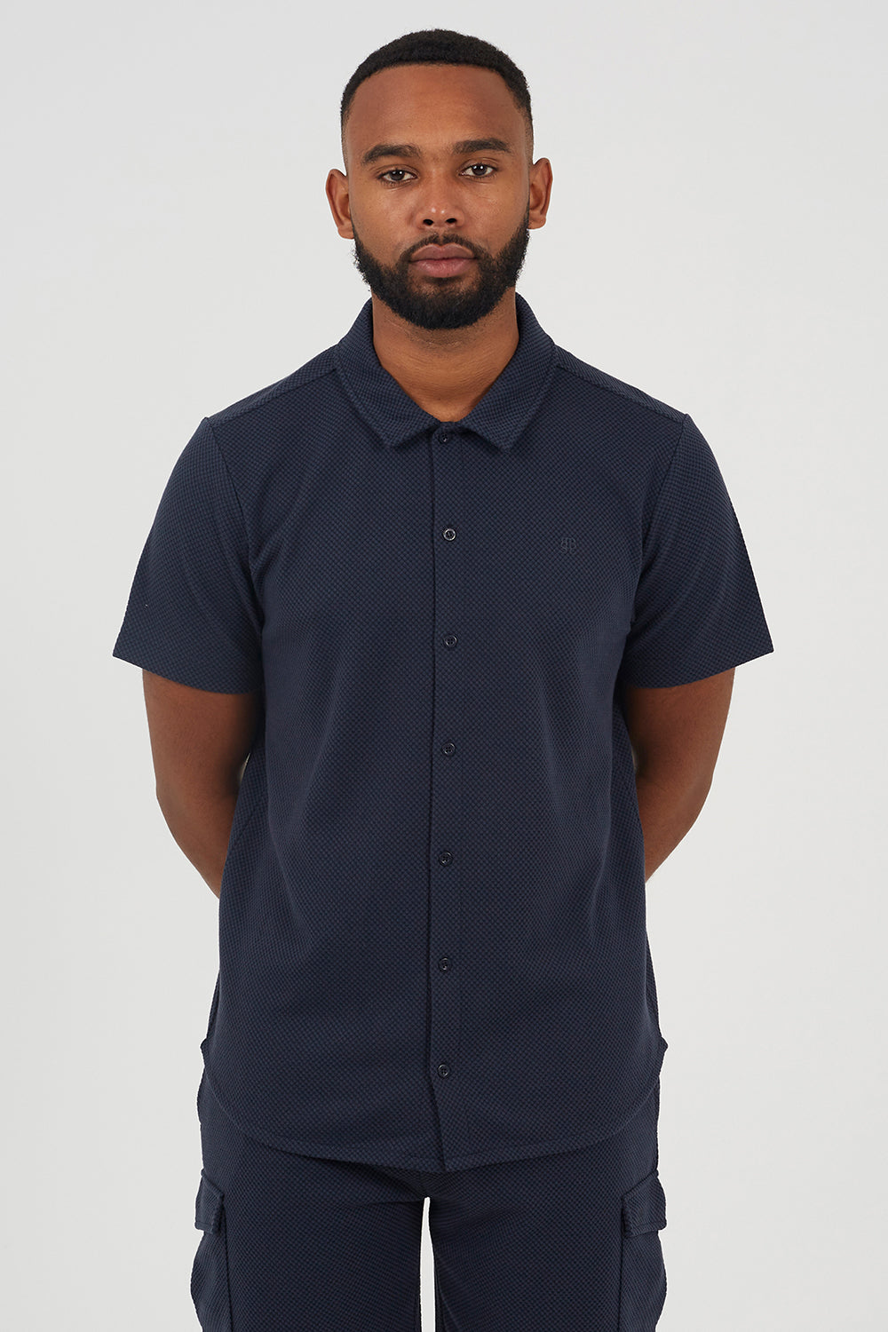 Brave Soul Navy Textured Short Sleeve Shirt - Navy Image 1