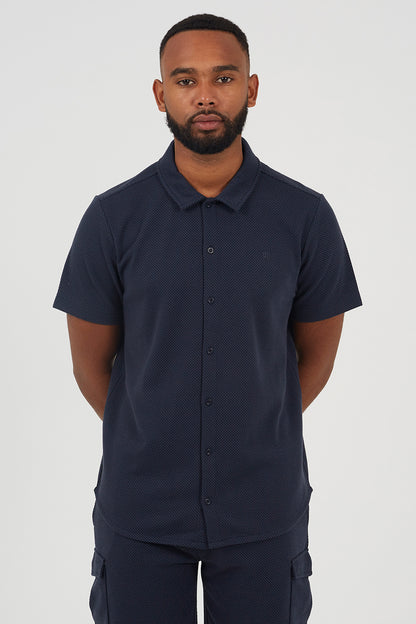Brave Soul Navy Textured Short Sleeve Shirt - Navy Image 1