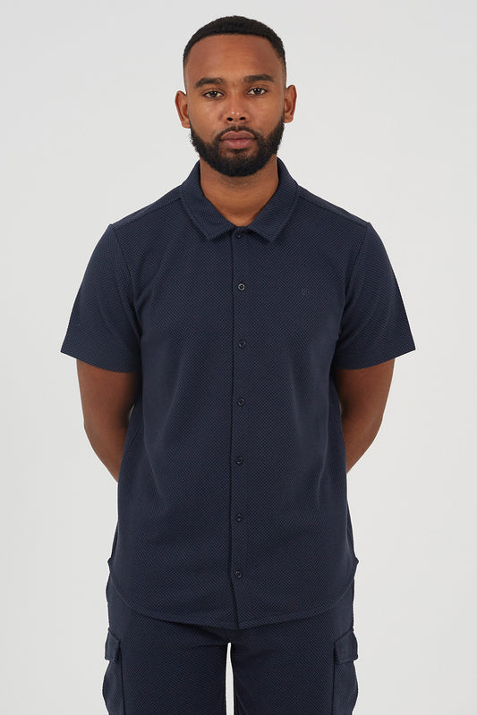 Brave Soul Navy Textured Short Sleeve Shirt - Navy Image 1