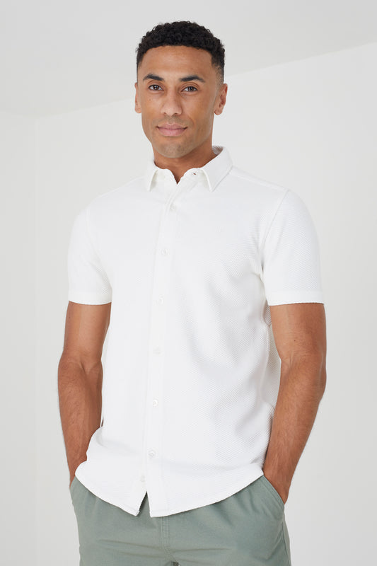 Brave Soul Cream Short Sleeve Textured Shirt - Cream Image 1