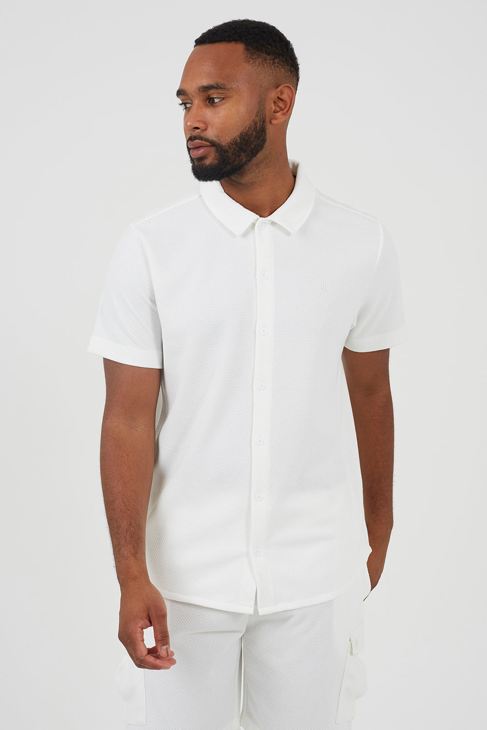 Brave Soul Cream Short Sleeve Textured Shirt - Cream Image 1