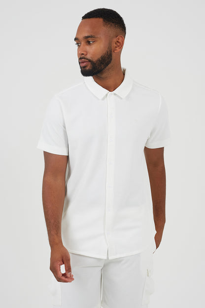 Brave Soul Cream Short Sleeve Textured Shirt - Cream Image 1