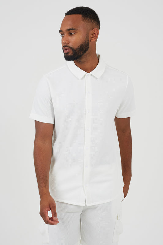 Brave Soul Cream Short Sleeve Textured Shirt - Cream Image 1