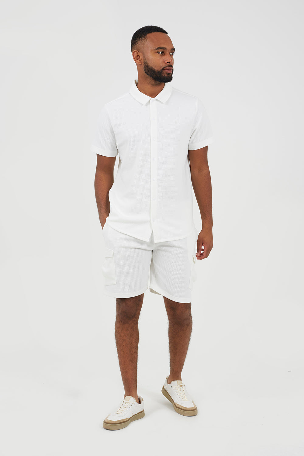 Brave Soul Cream Short Sleeve Textured Shirt - Cream Image 3