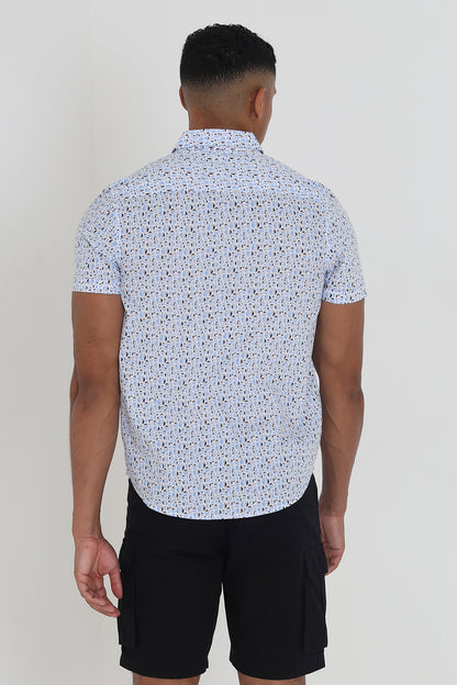 Brave Soul Blue Cotton Short Sleeve Print Shirt - Blue Image 2