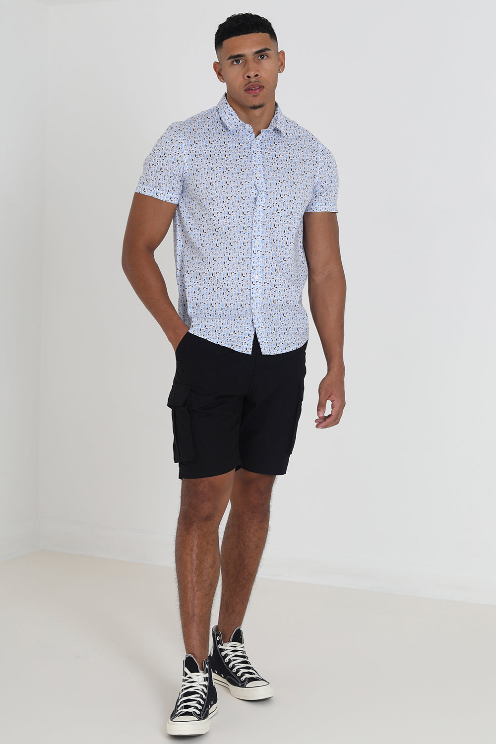 Brave Soul Blue Cotton Short Sleeve Print Shirt - Blue Image 3