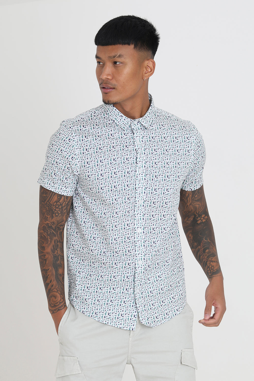 Brave Soul Green Cotton Short Sleeve Print Shirt - Green Image 1