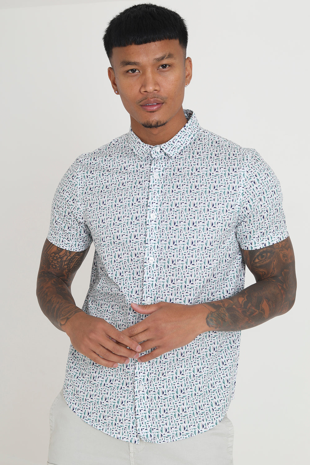 Brave Soul Green Cotton Short Sleeve Print Shirt - Green Image 3