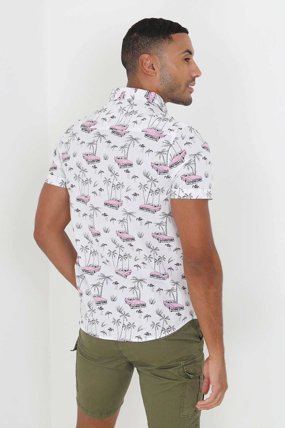 Brave Soul Promo White Cotton Short Sleeve Cadillac Print Shirt - White Image 2