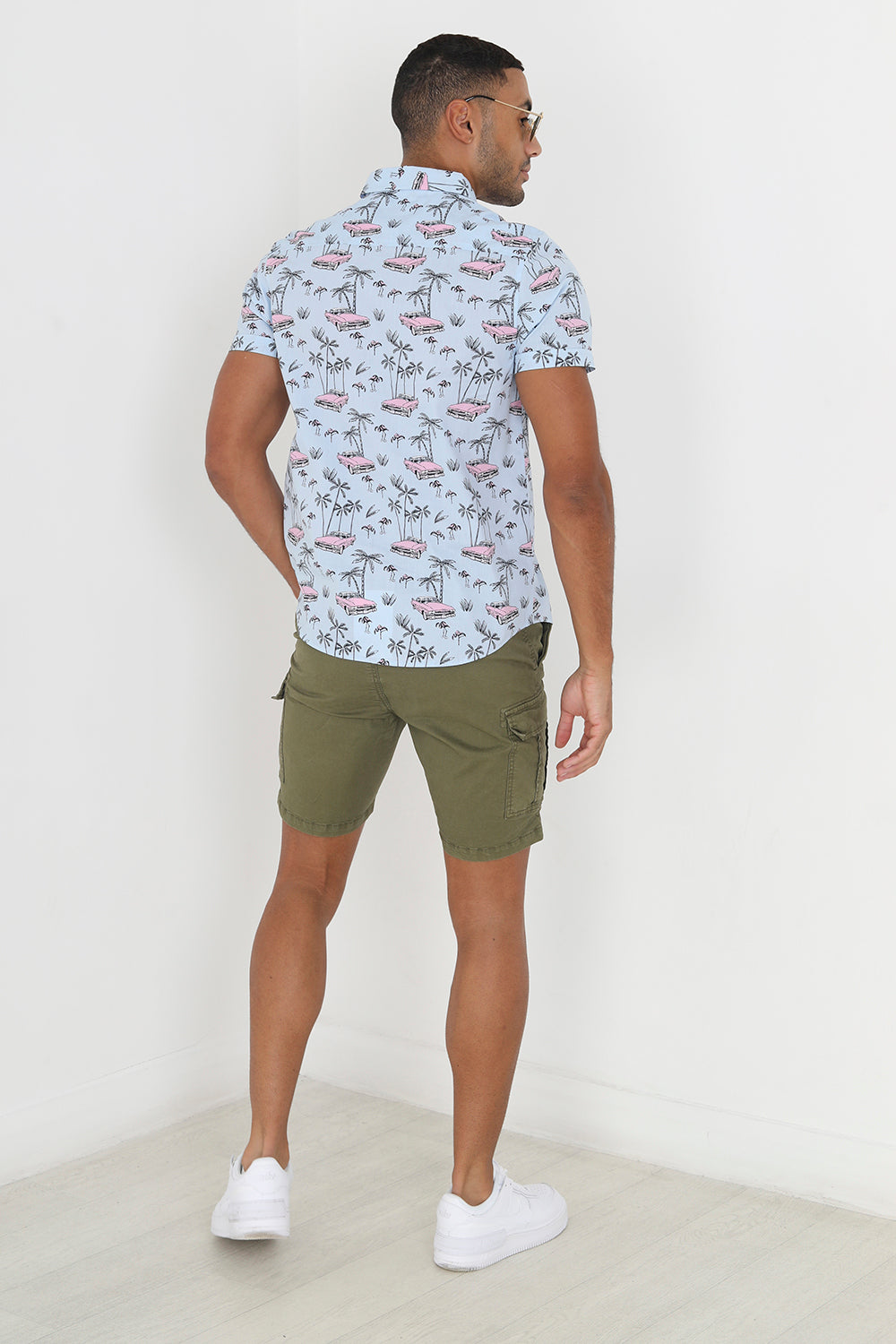 Brave Soul Baby Blue Cotton Short Sleeve Cadillac Print Shirt - Baby Blue Image 2