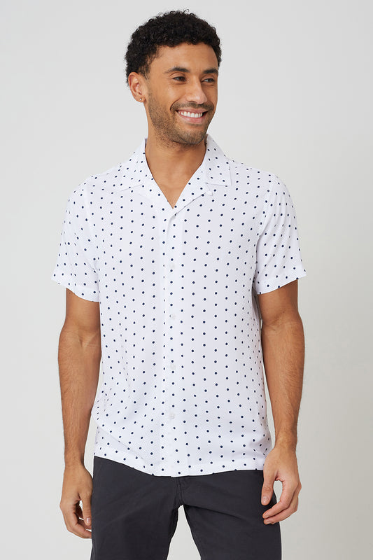 Brave Soul White Revere Collar Polka Dot Short Sleeve Shirt - White Image 1