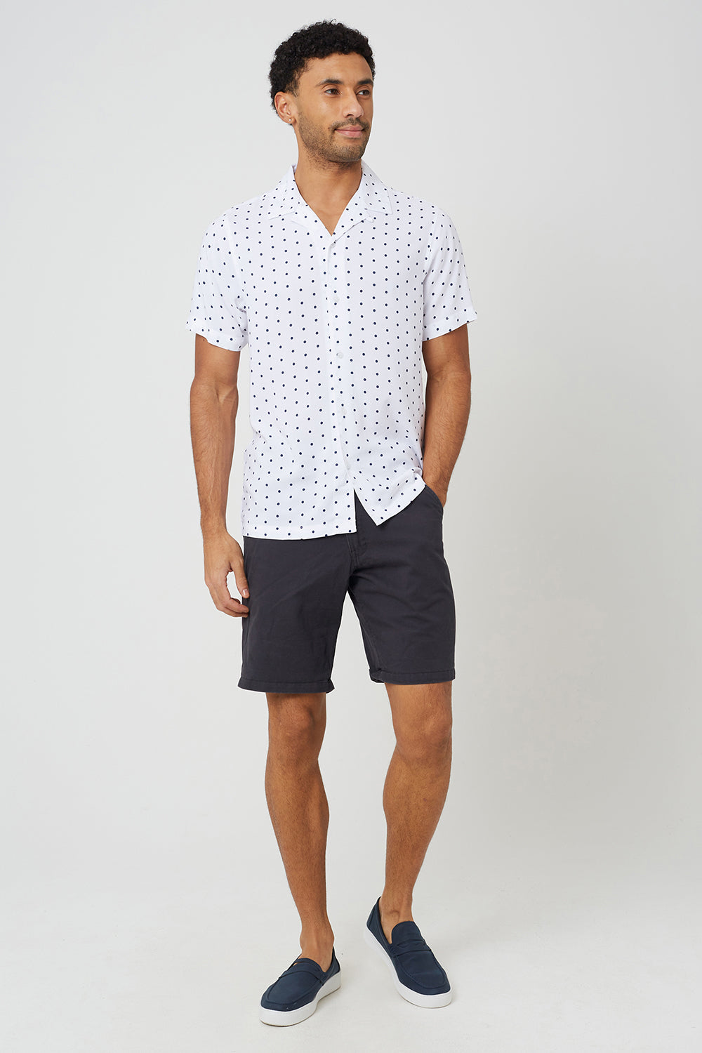 Brave Soul White Revere Collar Polka Dot Short Sleeve Shirt - White Image 3