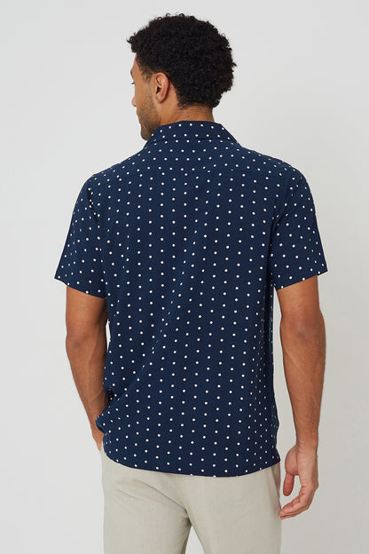 Brave Soul Navy Revere Collar Polka Dot Short Sleeve Shirt - Navy Image 2